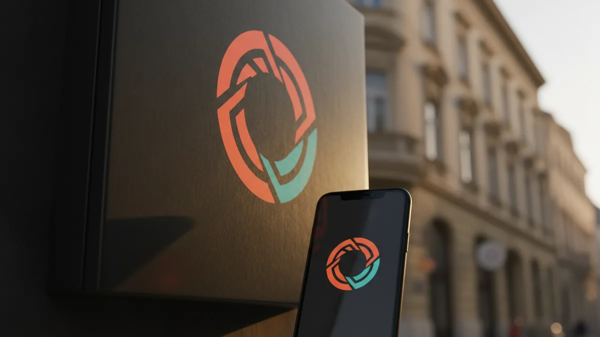 Storefront and phone showing a clear brand mark for first impressions